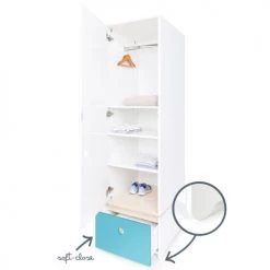 Wookids Armoires Enfant Armoire 1 Porte Façade Tiroir Bleu Paradis -Armoires enfant Soldes armoire 1 porte facade tiroir bleu paradis 2
