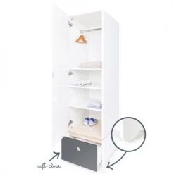 Wookids Armoires Enfant Armoire 1 Porte Façade Tiroir Gris Espace -Armoires enfant Soldes armoire 1 porte facade tiroir gris espace 2