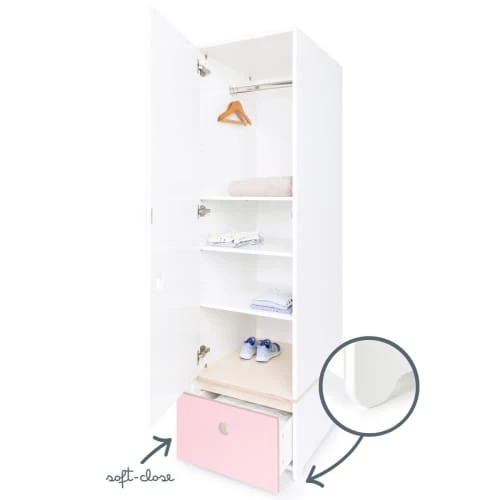 Wookids Armoires Enfant Armoire 1 Porte Façade Tiroir Rose Pastel 5 Wookids Armoires Enfant Armoire 1 Porte Façade Tiroir Rose Pastel – Image 3