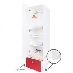 Wookids Armoires Enfant Armoire 1 Porte Façade Tiroir Rouge -Armoires enfant Soldes armoire 1 porte facade tiroir rouge 2