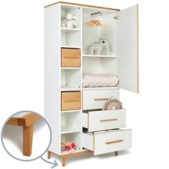 Wookids Armoires Enfant Armoire 198cm 1 Porte 3 Tiroirs Blanc -Armoires enfant Soldes armoire 198cm 1 porte 3 tiroirs blanc 2