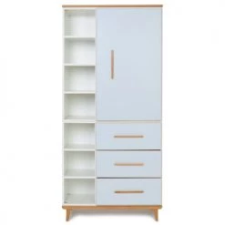 Wookids Armoires Enfant Armoire 198cm 1 Porte 3 Tiroirs Bleu Ciel