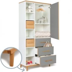 Wookids Armoires Enfant Armoire 198cm 1 Porte 3 Tiroirs Gris Ardoise -Armoires enfant Soldes armoire 198cm 1 porte 3 tiroirs gris ardoise 4