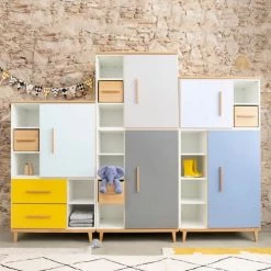 Wookids Armoires Enfant Armoire 198cm 1 Porte 3 Tiroirs Gris Ardoise -Armoires enfant Soldes armoire 198cm 1 porte 3 tiroirs gris ardoise 5