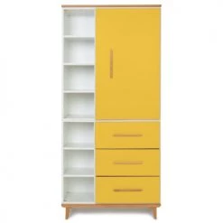 Wookids Armoires Enfant Armoire 198cm 1 Porte 3 Tiroirs Jaune Soleil