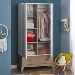 Nateo Concept Armoires Enfant Armoire 2 Portes 1 Tiroir Blanc Et Chêne -Armoires enfant Soldes armoire 2 portes 1 tiroir blanc et chene 6