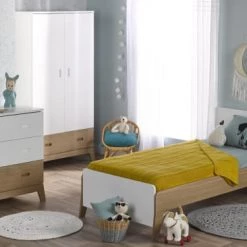 Nateo Concept Armoires Enfant Armoire 2 Portes 1 Tiroir Blanc Et Chêne -Armoires enfant Soldes armoire 2 portes 1 tiroir blanc et chene 7