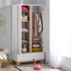 Nateo Concept Armoires Enfant Armoire 2 Portes 1 Tiroir Blanc Et Chêne Clair -Armoires enfant Soldes armoire 2 portes 1 tiroir blanc et chene clair 3
