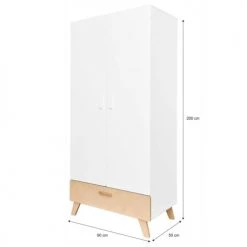 Bellamy Armoires Enfant Armoire 2 Portes 1 Tiroir Blanc Naturel -Armoires enfant Soldes armoire 2 portes 1 tiroir blanc naturel 3