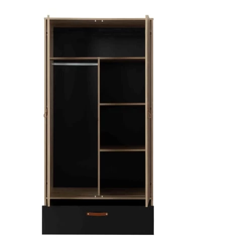 Terre De Nuit Armoires Enfant Armoire 2 Portes 1 Tiroir En Bois Imitation Chêne Clair Et Noir 200cm 4 Terre De Nuit Armoires Enfant Armoire 2 Portes 1 Tiroir En Bois Imitation Chêne Clair Et Noir 200cm – Image 2