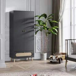 Vox Armoires Enfant Armoire 2 Portes 1 Tiroir Noir -Armoires enfant Soldes armoire 2 portes 1 tiroir noir 3