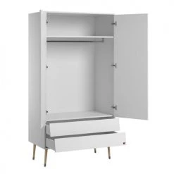 Calicosy Armoires Enfant Armoire 2 Portes 2 Tiroirs Avec Penderie - L100 X H191 Cm - Blanc -Armoires enfant Soldes armoire 2 portes 2 tiroirs avec penderie l100 x h191 cm blanc 2