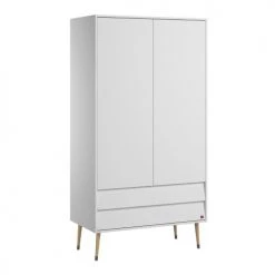 Calicosy Armoires Enfant Armoire 2 Portes 2 Tiroirs Avec Penderie - L100 X H191 Cm - Blanc