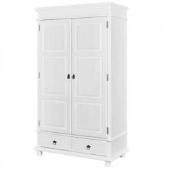 Altobuy Armoires Enfant Armoire 2 Portes 2 Tiroirs Bois Massif Vernis Blanc