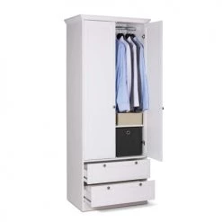 Terre De Nuit Armoires Enfant Armoire 2 Portes 2 Tiroirs En Bois Blanc 200cm -Armoires enfant Soldes armoire 2 portes 2 tiroirs en bois blanc 200cm 2