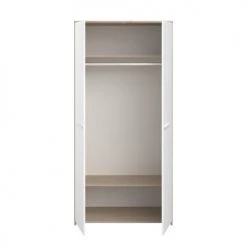 Calicosy Armoires Enfant Armoire 2 Portes Avec Penderie L90.2 X H186 Cm - Décor Blanc Et Bois -Armoires enfant Soldes armoire 2 portes avec penderie l90 2 x h186 cm decor blanc et bois 2