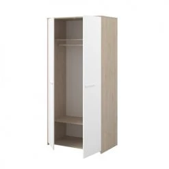 Calicosy Armoires Enfant Armoire 2 Portes Avec Penderie L90.2 X H186 Cm - Décor Blanc Et Bois -Armoires enfant Soldes armoire 2 portes avec penderie l90 2 x h186 cm decor blanc et bois 3