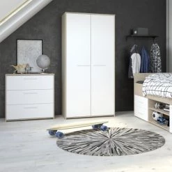 Calicosy Armoires Enfant Armoire 2 Portes Avec Penderie L90.2 X H186 Cm - Décor Blanc Et Bois -Armoires enfant Soldes armoire 2 portes avec penderie l90 2 x h186 cm decor blanc et bois 5