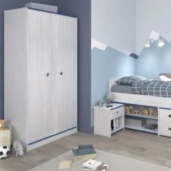 Calicosy Armoires Enfant Armoire 2 Portes Avec Penderies Et Lingère L90 Cm - Décor Bois Blanc -Armoires enfant Soldes armoire 2 portes avec penderies et lingere l90 cm decor bois blanc 3