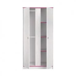 Calicosy Armoires Enfant Armoire 2 Portes Avec Penderies Et Lingère L90 Cm - Décor Bois Blanc -Armoires enfant Soldes armoire 2 portes avec penderies et lingere l90 cm decor bois blanc 4