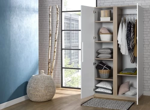 Nateo Concept Armoires Enfant Armoire 2 Portes Blanc Et Chêne Clair 6 Nateo Concept Armoires Enfant Armoire 2 Portes Blanc Et Chêne Clair – Image 4