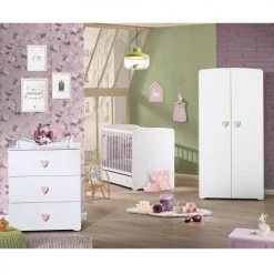 BabyPrice Armoires Enfant Armoire 2 Portes Coeur 175x85x56cm En Bois Blanc -Armoires enfant Soldes armoire 2 portes coeur 175x85x56cm en bois blanc 2