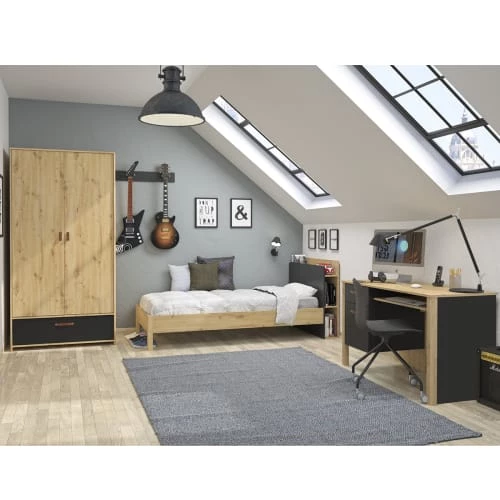 Gami Armoires Enfant Armoire 2 Portes Effet Bois Marron Avec 1 Tiroir Chêne Noir 4 Gami Armoires Enfant Armoire 2 Portes Effet Bois Marron Avec 1 Tiroir Chêne Noir – Image 2