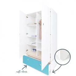 Wookids Armoires Enfant Armoire 2 Portes Façade Tiroir Bleu Paradis -Armoires enfant Soldes armoire 2 portes facade tiroir bleu paradis 2