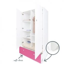Wookids Armoires Enfant Armoire 2 Portes Façade Tiroir Fushia -Armoires enfant Soldes armoire 2 portes facade tiroir fushia 2