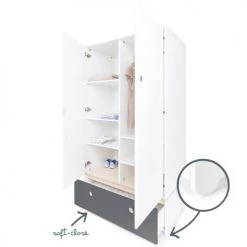 Wookids Armoires Enfant Armoire 2 Portes Façade Tiroir Gris Espace -Armoires enfant Soldes armoire 2 portes facade tiroir gris espace 2
