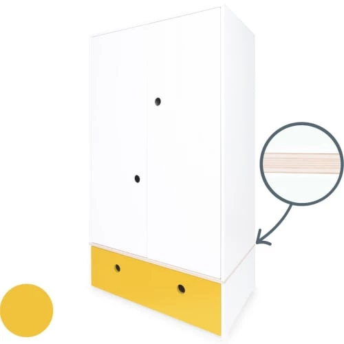 Wookids Armoires Enfant Armoire 2 Portes Façade Tiroir Jaune 4 Wookids Armoires Enfant Armoire 2 Portes Façade Tiroir Jaune – Image 2
