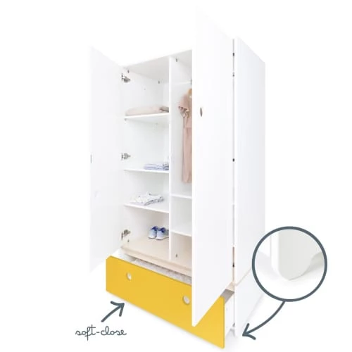 Wookids Armoires Enfant Armoire 2 Portes Façade Tiroir Jaune 5 Wookids Armoires Enfant Armoire 2 Portes Façade Tiroir Jaune – Image 3