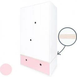 Wookids Armoires Enfant Armoire 2 Portes Façade Tiroir Rose Pastel -Armoires enfant Soldes armoire 2 portes facade tiroir rose pastel 4