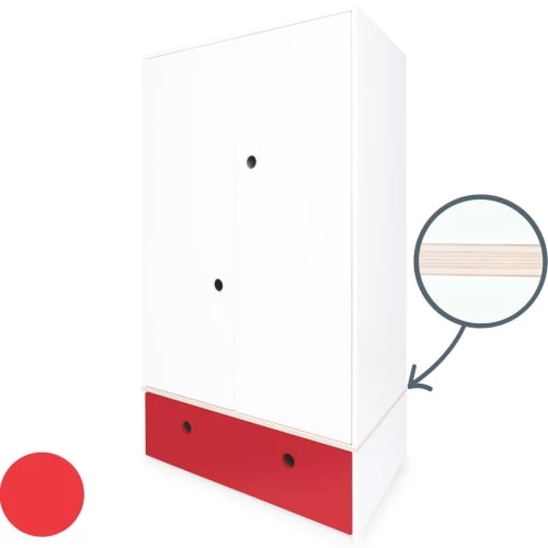 Wookids Armoires Enfant Armoire 2 Portes Façade Tiroir Rouge 4 Wookids Armoires Enfant Armoire 2 Portes Façade Tiroir Rouge – Image 2