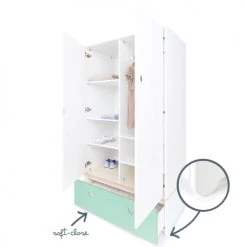 Wookids Armoires Enfant Armoire 2 Portes Façade Tiroir Vert Menthe -Armoires enfant Soldes armoire 2 portes facade tiroir vert menthe 2