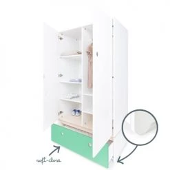 Wookids Armoires Enfant Armoire 2 Portes Façade Tiroir Vert Ocean -Armoires enfant Soldes armoire 2 portes facade tiroir vert ocean 2