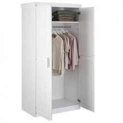 Altobuy Armoires Enfant Armoire 2 Portes + Penderie Bois Massif Vernis Blanc -Armoires enfant Soldes armoire 2 portes penderie bois massif vernis blanc 7