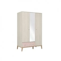 Terre De Nuit Armoires Enfant Armoire 3 Portes 1 Tiroir En Bois Imitation ChĂȘne Blanchi 201cm