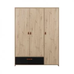 Terre De Nuit Armoires Enfant Armoire 3 Portes 1 Tiroir En Bois Imitation ChĂȘne Clair Et Noir 200cm