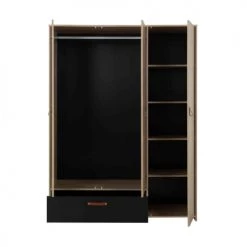 Terre De Nuit Armoires Enfant Armoire 3 Portes 1 Tiroir En Bois Imitation Chêne Clair Et Noir 200cm -Armoires enfant Soldes armoire 3 portes 1 tiroir en bois imitation chene clair et noir 200cm 3