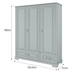Bellamy Armoires Enfant Armoire 3 Portes 2 Tiroirs Gris -Armoires enfant Soldes armoire 3 portes 2 tiroirs gris 3