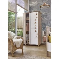 Calicosy Armoires Enfant Armoire 3 Portes Bois Et Blanc Bébé - 95 X 185 Cm -Armoires enfant Soldes armoire 3 portes bois et blanc bebe 95 x 185 cm 2