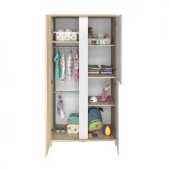 Calicosy Armoires Enfant Armoire 3 Portes Bois Et Blanc Bébé - 95 X 185 Cm -Armoires enfant Soldes armoire 3 portes bois et blanc bebe 95 x 185 cm 3