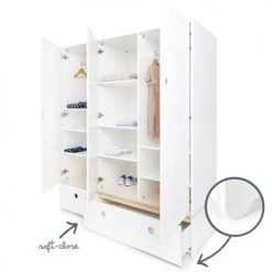 Wookids Armoires Enfant Armoire 3 Portes Façades Tiroirs Blanc -Armoires enfant Soldes armoire 3 portes facades tiroirs blanc 2