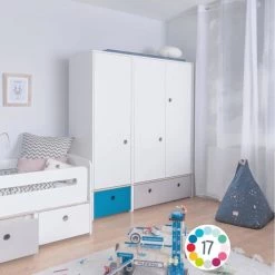 Wookids Armoires Enfant Armoire 3 Portes Façades Tiroirs Blanc -Armoires enfant Soldes armoire 3 portes facades tiroirs blanc 3