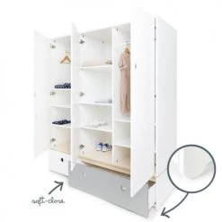 Wookids Armoires Enfant Armoire 3 Portes Façades Tiroirs Blanc -Armoires enfant Soldes armoire 3 portes facades tiroirs blanc 6