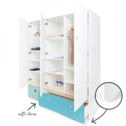 Wookids Armoires Enfant Armoire 3 Portes Façades Tiroirs Bleu Ciel-bleu Paradis -Armoires enfant Soldes armoire 3 portes facades tiroirs bleu ciel bleu paradis 2