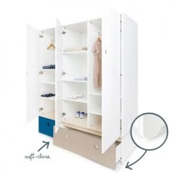 Wookids Armoires Enfant Armoire 3 Portes Façades Tiroirs Bleu Marine -Armoires enfant Soldes armoire 3 portes facades tiroirs bleu marine 2
