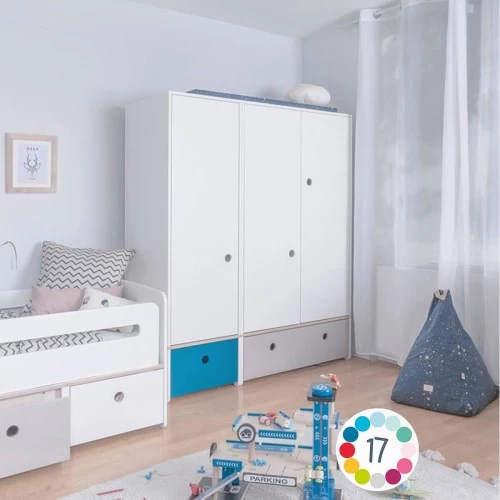 Wookids Armoires Enfant Armoire 3 Portes Façades Tiroirs Gris Perle 6 Wookids Armoires Enfant Armoire 3 Portes Façades Tiroirs Gris Perle – Image 4