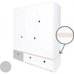 Wookids Armoires Enfant Armoire 3 Portes Façades Tiroirs Gris Perle-blanc -Armoires enfant Soldes armoire 3 portes facades tiroirs gris perle blanc 1
